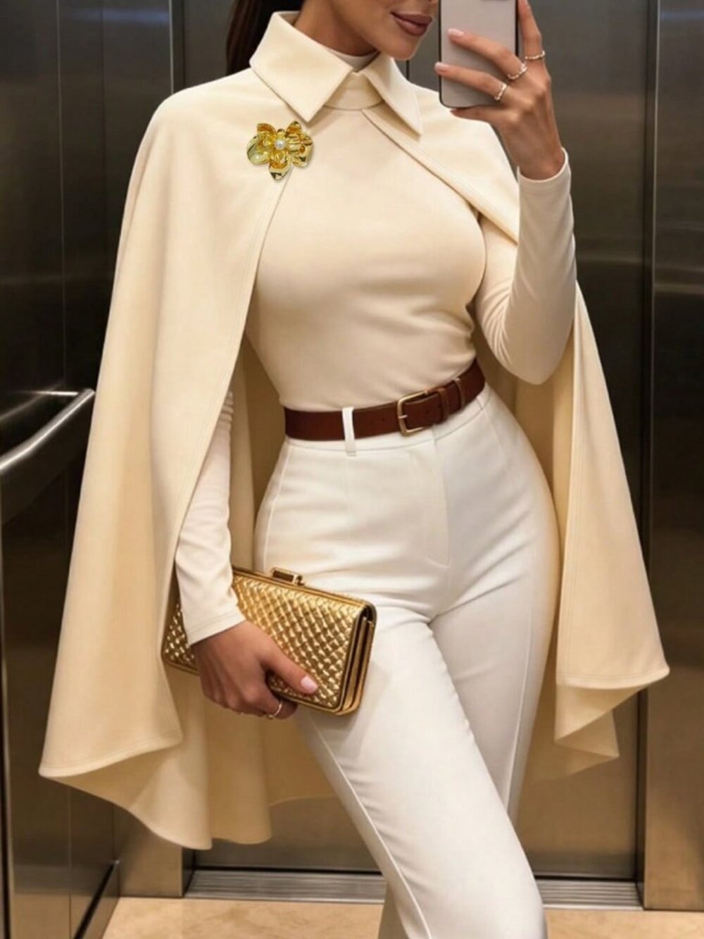 Apricot Elegant Women's French Luxury Style Cape Top